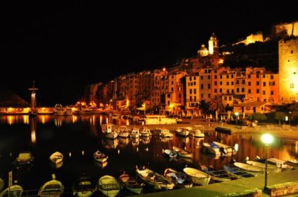Italian seaside town at night